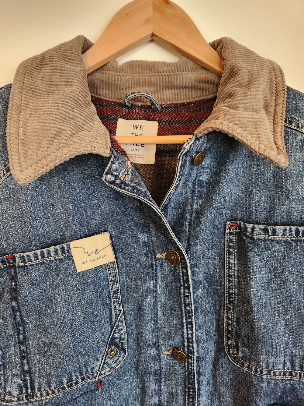 Free People/We The Free Sweet Talk Denim Barn Coat Size M Utility/Jean Jacket - Picture 10 of 16